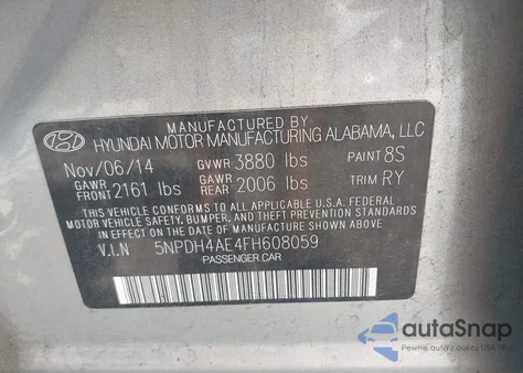 2015 Hyundai Elantra Se from USA, damaged, VIN 5NPDH4AE4FH608059